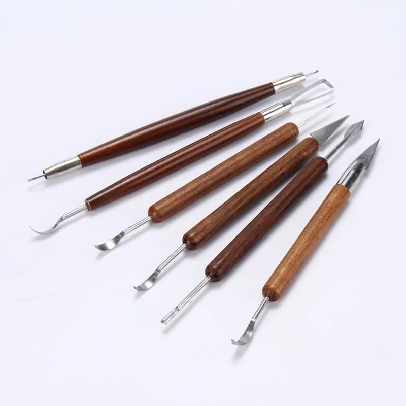 6pcs/Set Wood Clay Sculpting Kit Sculpt Smoothing Wax Carving Pottery Ceramic Tools Polymer Shapers Modeling Carved Tool