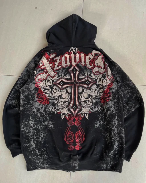 Explosions Y2K Hooded sweater Men American Retro Hip-Hop Street Graffiti Unisex Zipper Hoodie Fashion Printed Pattern Sweatshirt 2