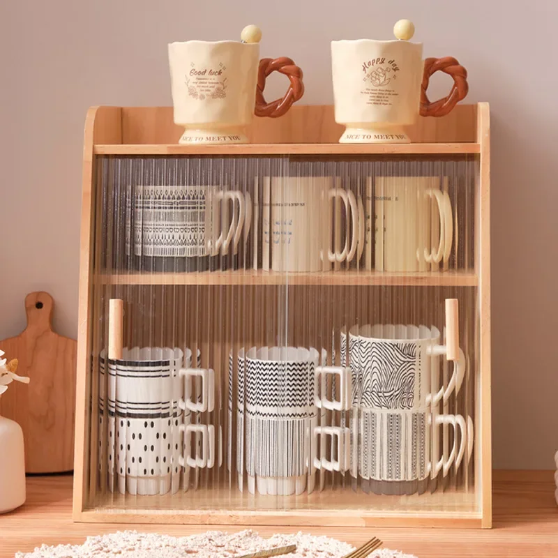 Ins High Appearance Level Dust Storage Counter Surface Double Kitchen Furniture Retro Wooden Table Cabinet With Doors