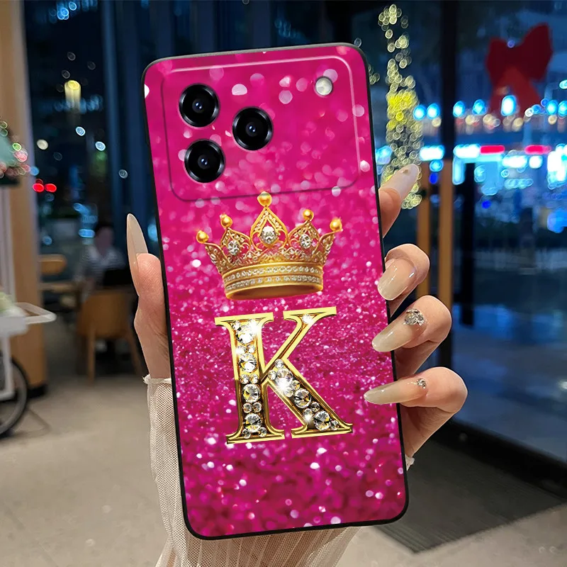 Elegant Shockproof Soft Silicone Black Phone Case with Golden Crown Design