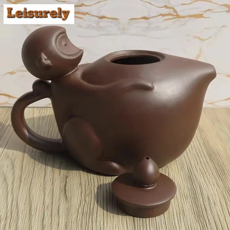 320ml Handmade Yixing Purple Clay Teapots Handmade Monkey Longevity Peach Pot Raw Ore Purple Mud Kettle Chinese Zisha Tea Set