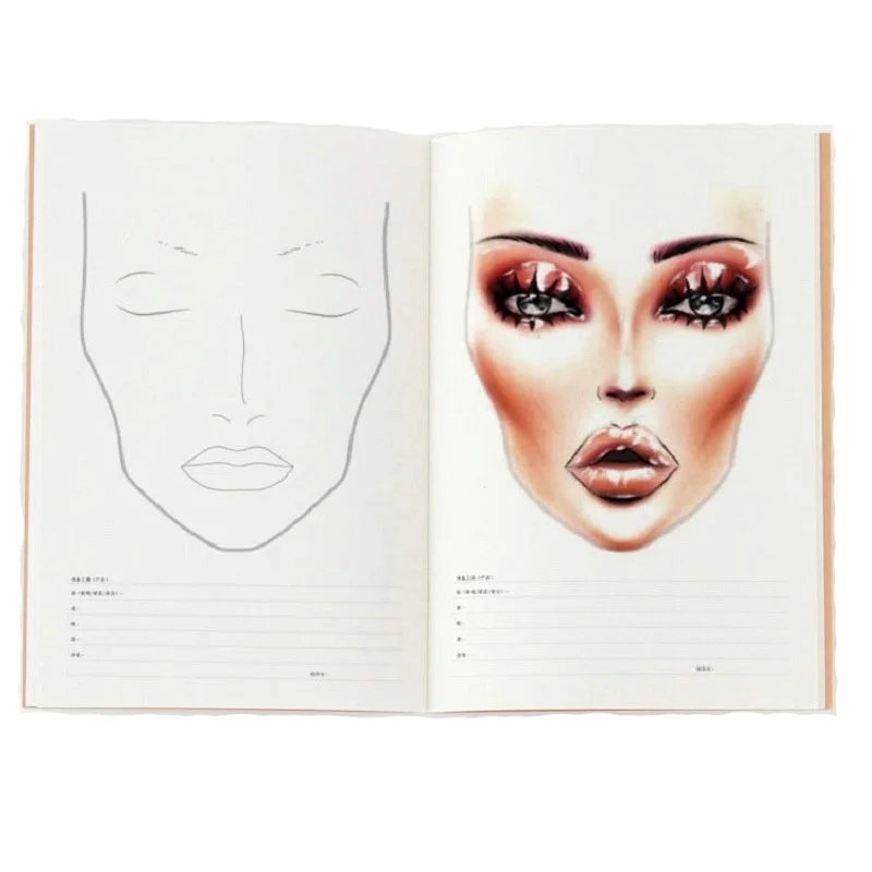 A4 Makeup Face Chart Art Book, 30 Sheets for Cosmetics and Beauty Design