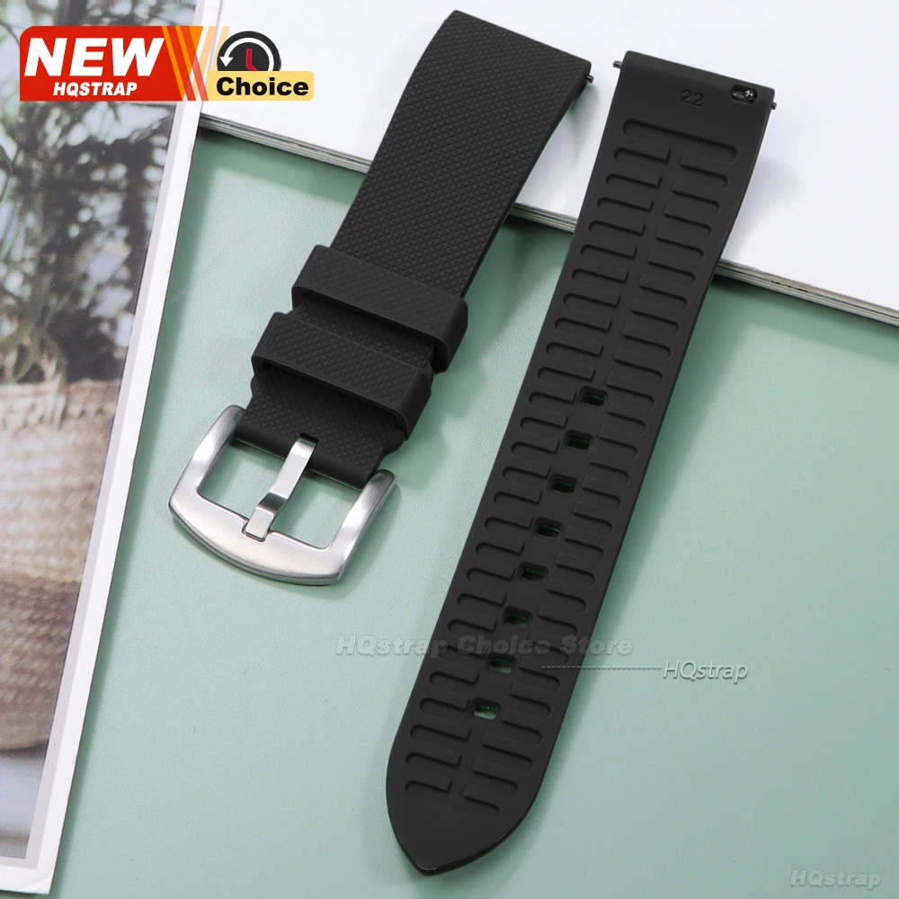 Silver Black Clasp Waterproof Sports Silicone Watch Band