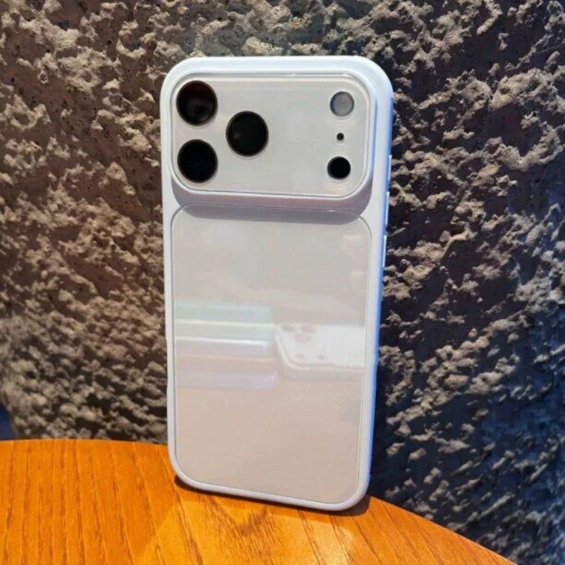 Glossy Tempered Glass Phone Case with Crystal Lens Protection and Shockproof Bumper