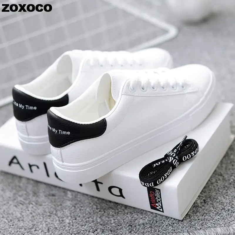 

Women Sneakers 2022 Fashion Breathble Vulcanized Shoes Pu Leather Platform Shoes White Lace Up Casual Shoes Zapatos Mujer