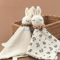 T8UD Crochet Rabbit Baby Nursing Bib Security Blanket for Boys Girl Breathable Soother Towel Infant Mood Soothing Drool Bib