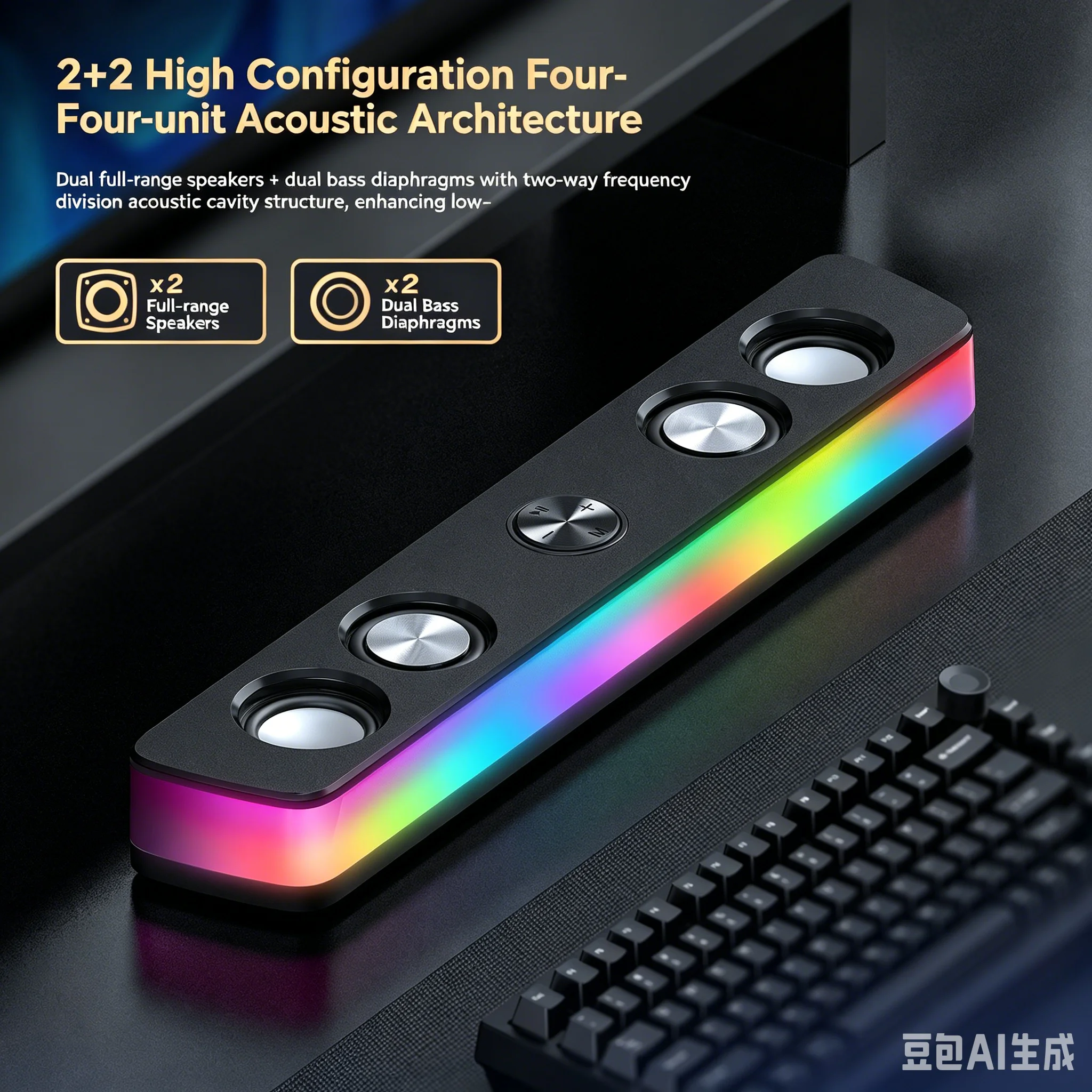 BT535 무선 사운드바 블루투스 스피커 2200mAh RGB 전체 화면 조명 지원 TF USB AUX PC 노트북 게임용 내장 마이크