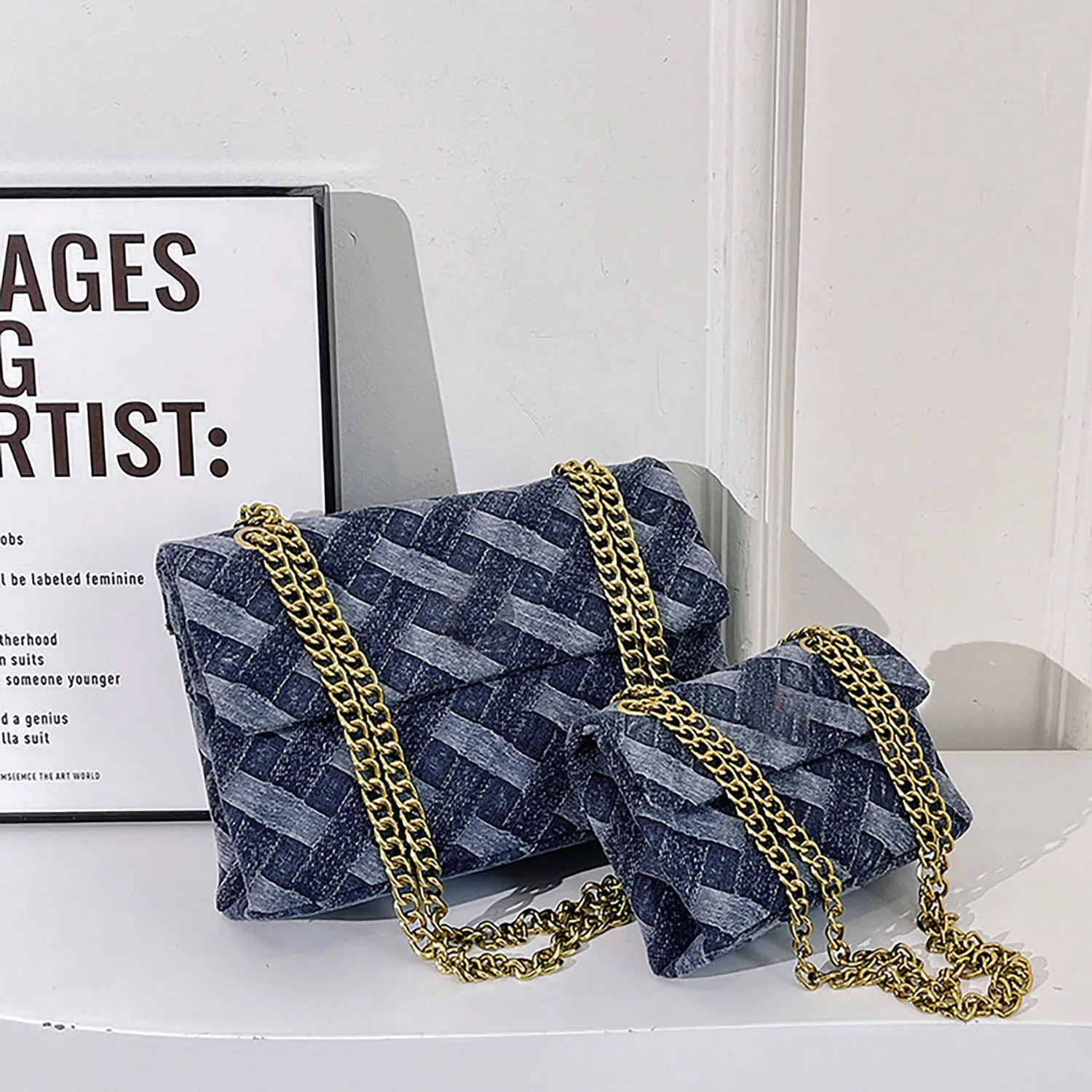 Women's K-G Shoulder Bag For High Quality Braided Denim Chain Crossbody Bag Designer Luxury Handbag Brand Ladies