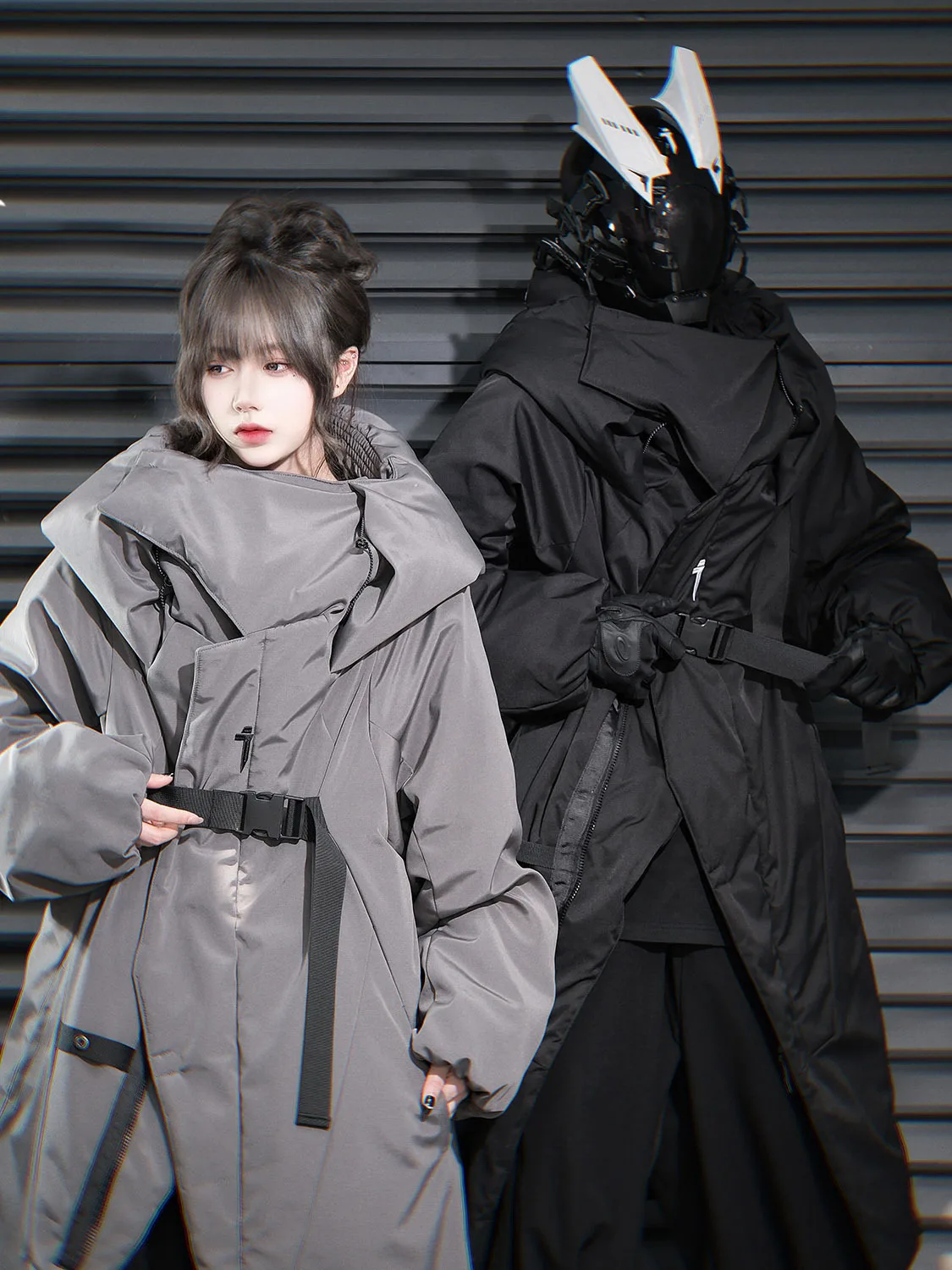 Man Women Couples Parkas Irregular High Neck Long Over The Knee Men's And Women's Winter Windproof Cotton Coat Warm Hooded 5