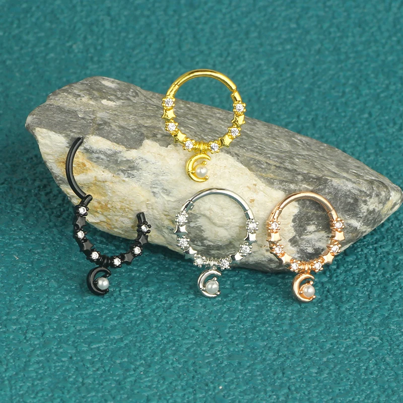 stainless steel cz brass septum piercing jewelry forw women men 8 and 10mm 16g moon star cartilage hoop earrings tragus jewelry