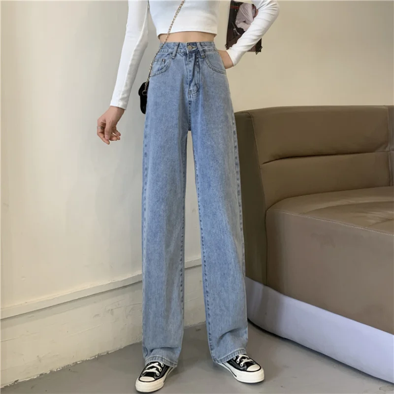 

Elegant women's Fashion Trend Jeans High Waist Slim Loose Straight Drape Wide Leg Trousers Casual Comfortable denim pants S-5XL