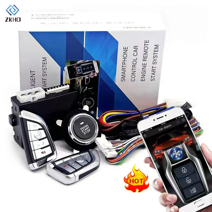 Car Alarm With Autostart Push One Button Auto Start Stop Keyless Entry System Smart Key Remote Start Kit Automotive Accessories