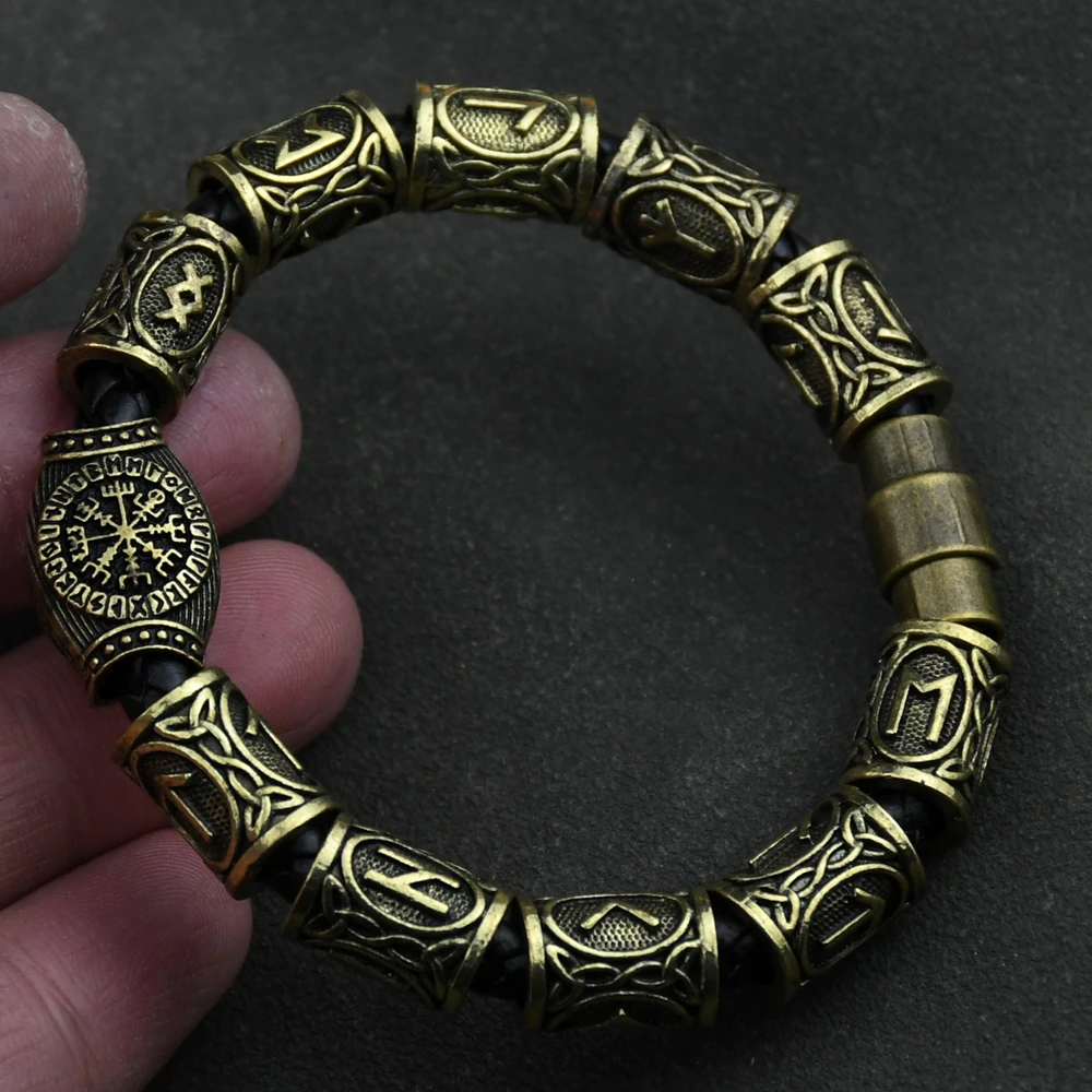 Norse Runic Runes Beads Charm Vikings Accessories Womens Mens Magnetic Bracelet Viking Jewelry