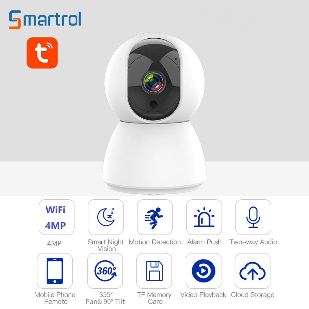 Smartrol IP Camera HD 4MP Indoor Security Camera Ai Tracking Two Way Audio Motion Detection PTZ for Tuay App Smart Life WiFi Cam