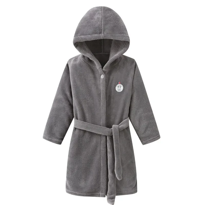 Fashion Solid Color Kids Clothes Girls Bath Robe Spring & Autumn Children Boys Bathrobe Long Sleeve Hoodie Boy Robes 2-8 Years