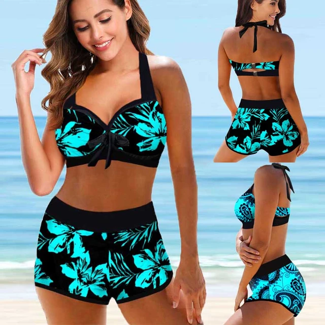 Bikinis de playa para mujer, traje de baño de dos piezas, conjunto de Bikini,  trajes de baño estampados, Vestido de playa de talla grande para verano -  AliExpress