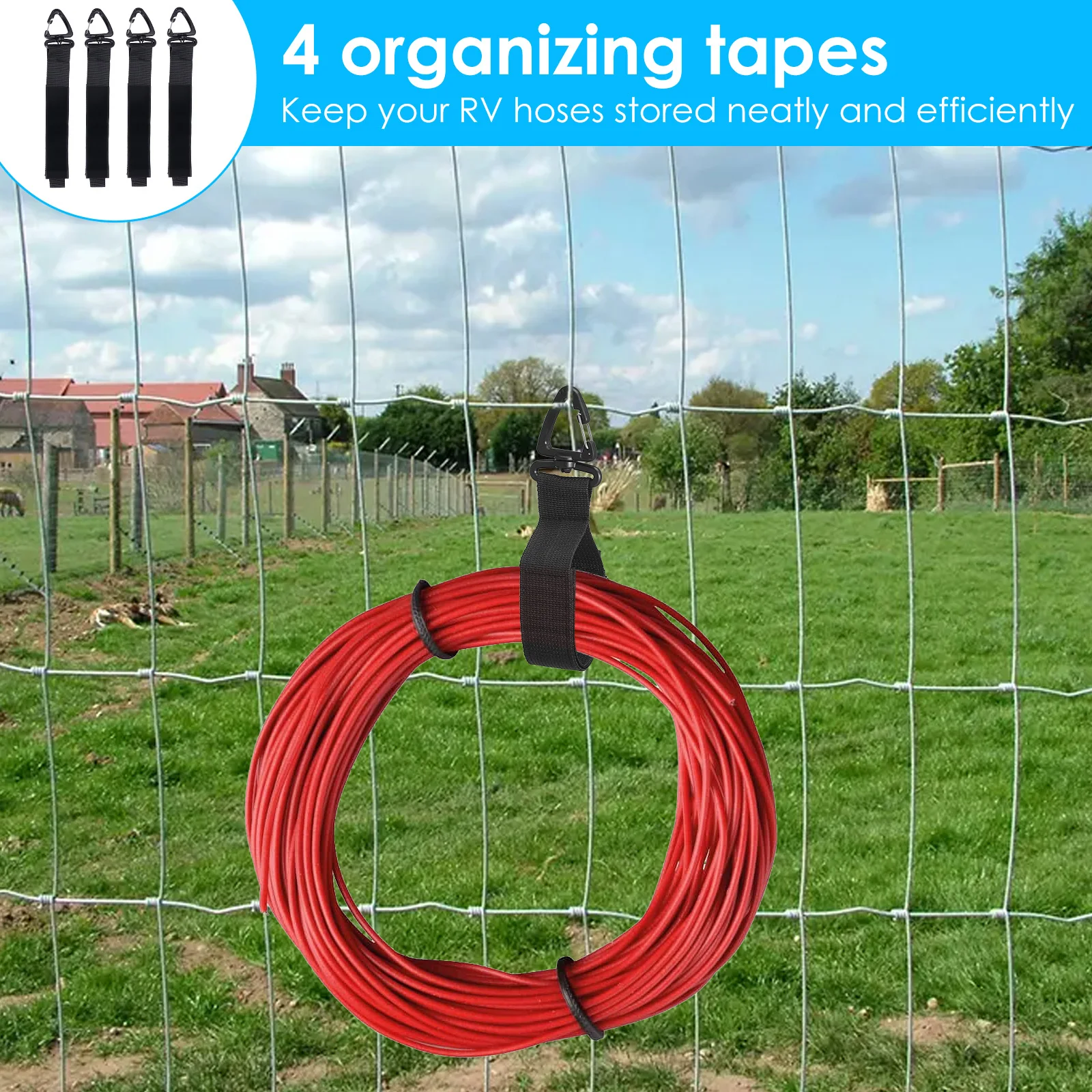 4 Pcs RV Hose Storage Bag Dual Zipper Breathable Drawstring Mesh Pouch with Waterproof Lining Multi-role Motor Home Utility Bag