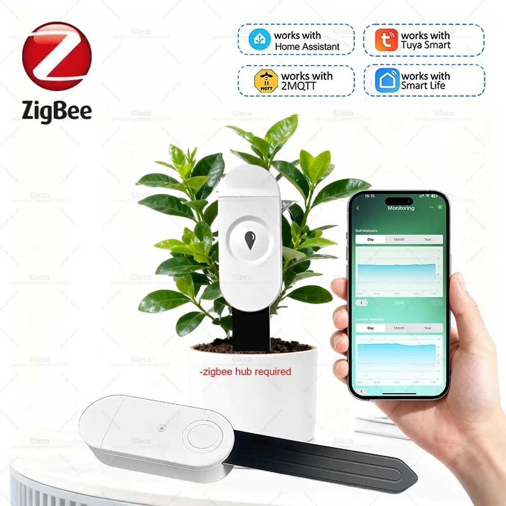 Zigbee Soil Moisture Tester Meter Tuya Smart Life Hygrometer Temperature Soil Fertility Sensor for Z2M Automation Irrigation