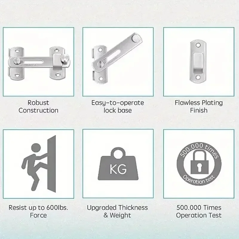 1Pcs Stainless Steel Sliding Barn Door Lock Hardware Gate Latches, Window Closet, Matte Black Silvery