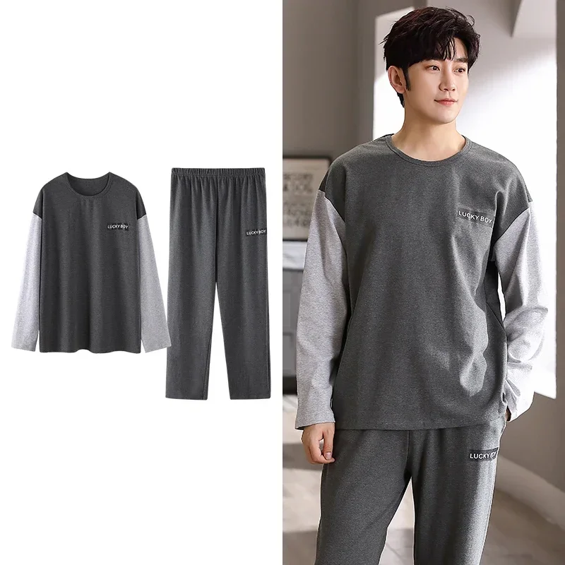 Men Pajama Sets Autumn Winter Plaid Cotton
