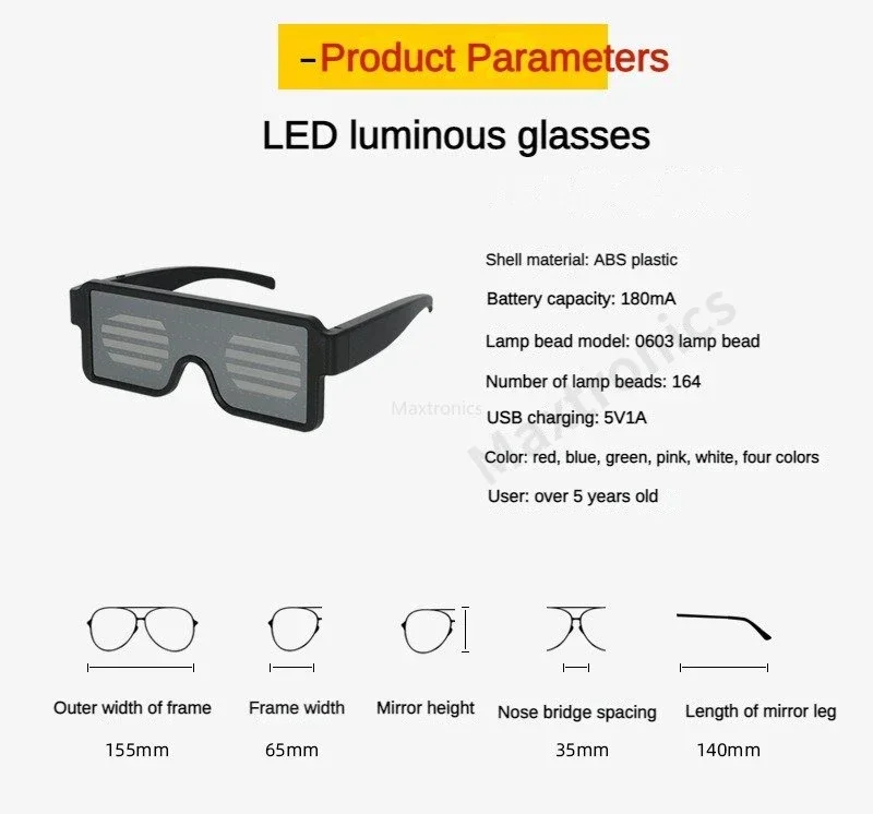 LED Glasses LED Glasses Luminous Flashing Light 10 Glow Flashing Modes for Halloween Birthday Rave Music Performance Props Screen Display