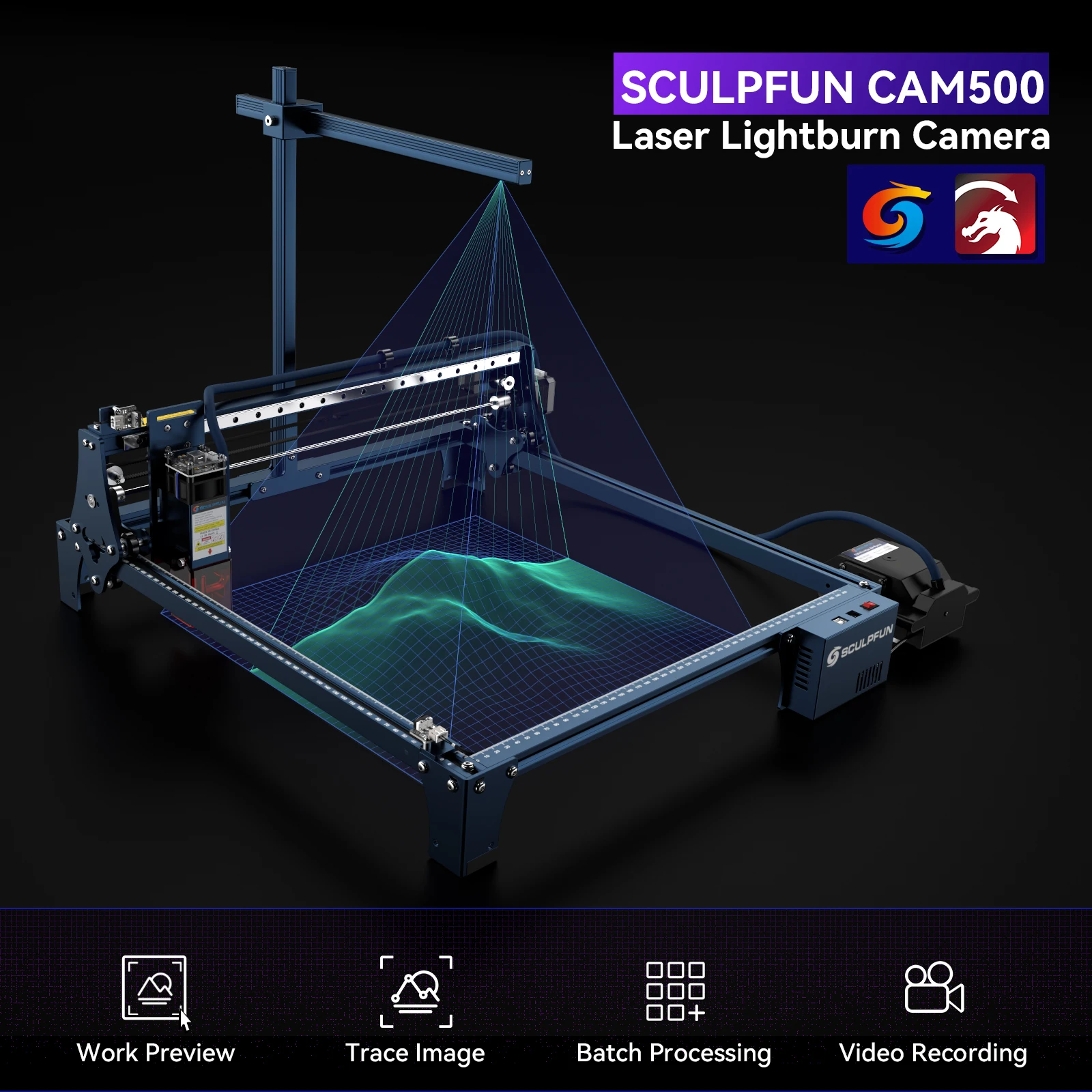 SCULPFUN CAM500 Camera 5MP Pixel 120° Wide-angle Lens Image 400x400mm Work Area for Sculpfun S6/S6pro/S9/S10/S30 Ultra Series