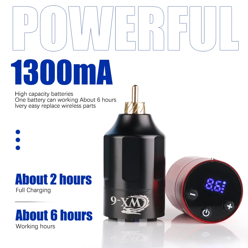 New Version WX-6 Wireless Tattoo Power Supply RCA/DC Interface 1300MAH Portable Tattoo Battery for Rotary Machine Pen Supplies