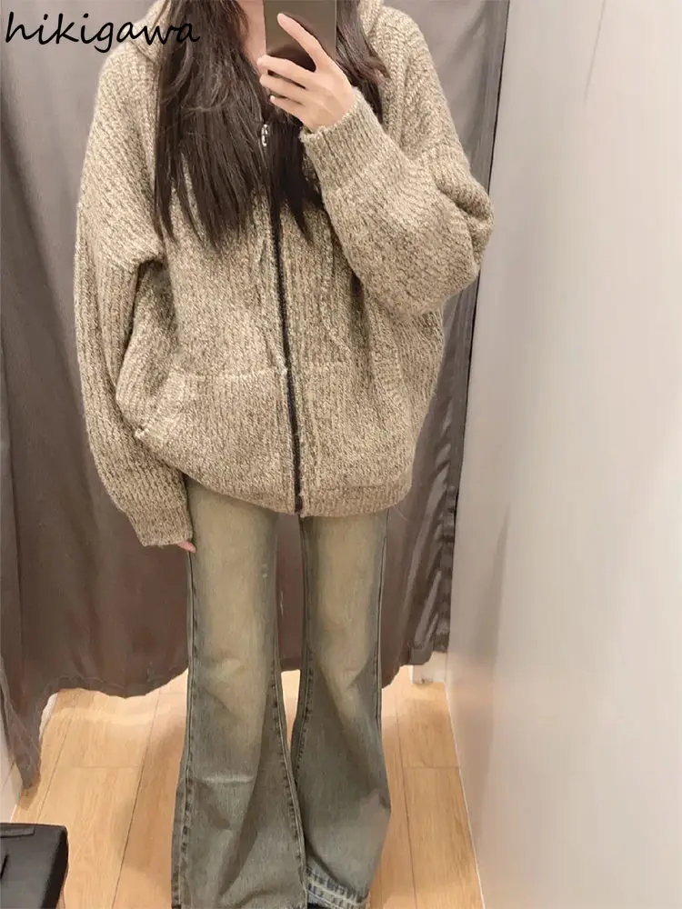 2025 Wimter Clothing Knitwear Cardigan Coats Sueter Mujer Hooded Zipper Pull Femme Knit Thicked Fashion Oversized Sweater Tops 4