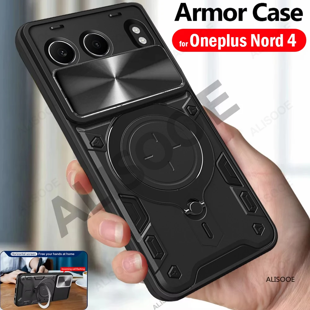 Slide Camera Stand Phone Case with Magnetic Ring Holder - Shockproof Protective Cover