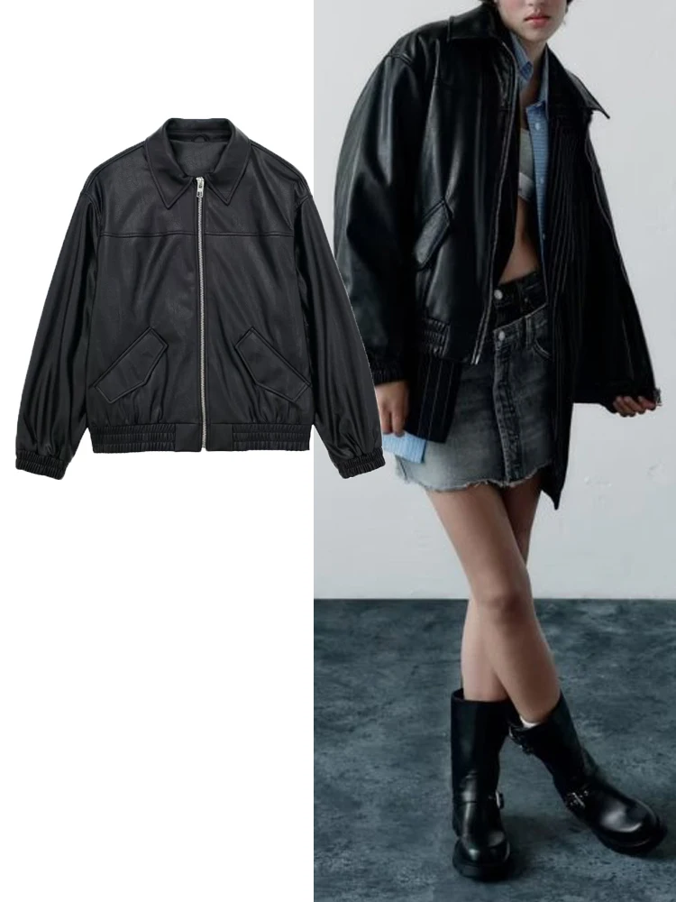 

TRAF 2023 Winter Women's Fashion Long Sleeve Jacket Coat New Female Thick and Warm Faux Leather Solid Jacket Women Streetwear