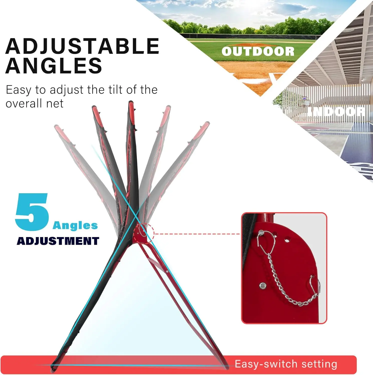 4 x 7 ft 5 Angles Adjustable Lacrosse Volleyball Pitch Back Baseball Softball Rebound Net with Strike Zone