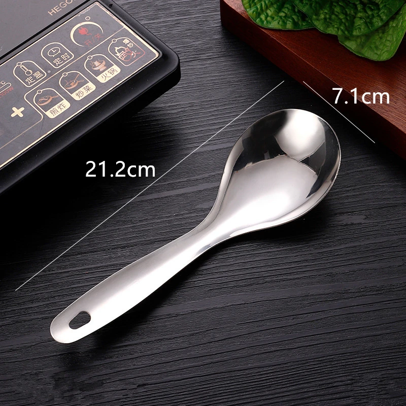 Stainless Steel Rice Spoon with Hanging Hole Thickened Vegetable Spoon Multifunctional Public Kitchen Utensils for Cnteen