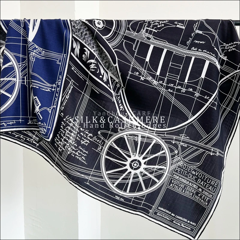 

Famous Carriage AB Sided Mulberry Silk Scarf Rolling Edges Square Wool Scarves Wraps Hand Rolled Reversible Bandanas Stole 135CM