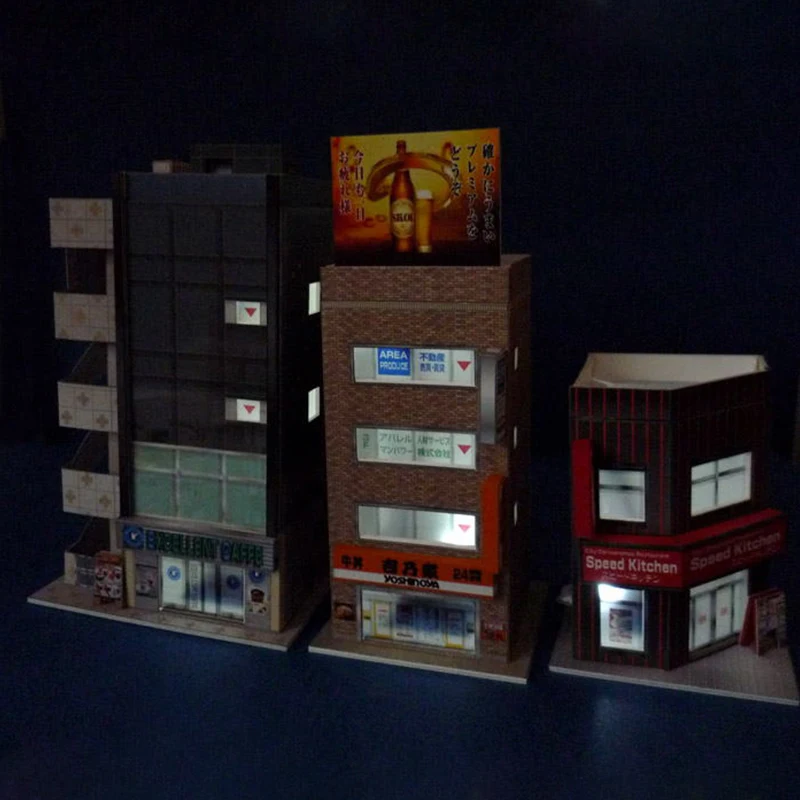 1:150 N-Scale Japanese Building Diorama 3D Paper Model Scene DIY Handmade Ornaments 3 restaurant buildings