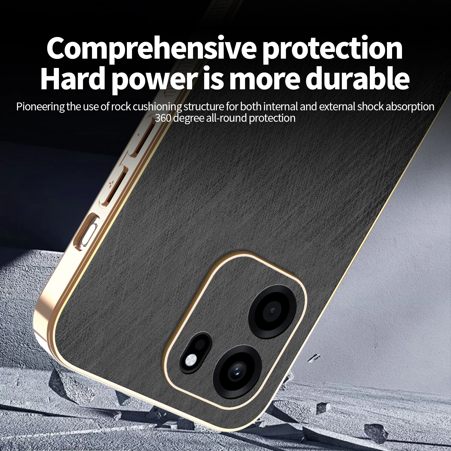 Luxury Gold Silk Skin Shockproof Case with PU Leather Cover