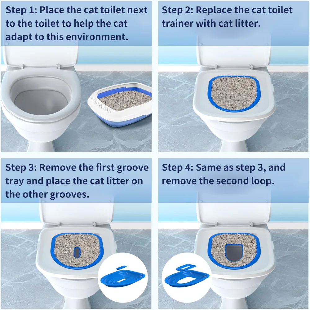 Cat Toilet Trainer Reusable Training Toilet for Pet Cat Detachable Plastic Potty Training Kit Litter Box Mat Accessories