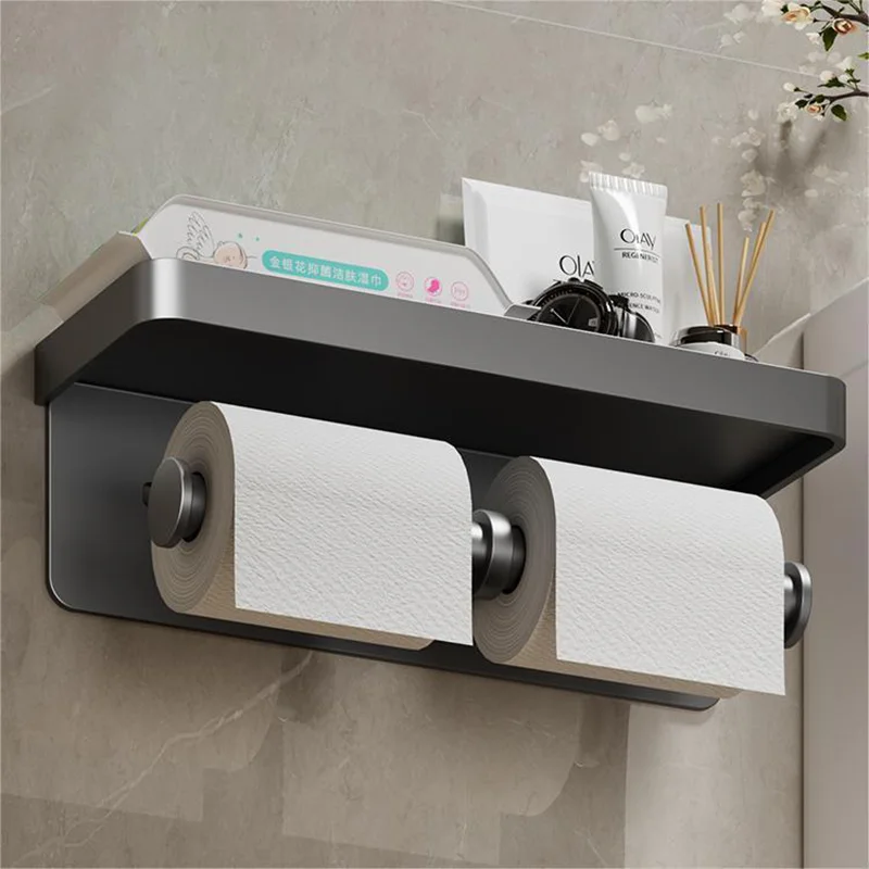 

Toilet Paper Holder Aluminum Alloy Tissue rack Bathroom Wall Mount Wc Paper Phone Holder Shelf Towel Roll Shelf Accessories
