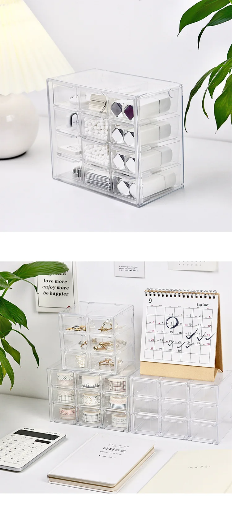 Lot De 2 Boîtes De Rangement Transparentes Pour Maquillage, Bureau, Bijoux Et Cosmétiques