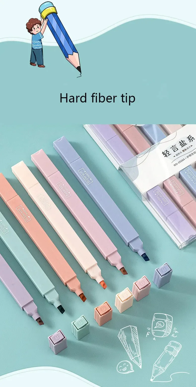 6-teiliges doppelseitiges Textmarker-Set, Kawaii-farbige Manga-Marker, pastellfarbenes Briefpapier, Scrapbooking, Schulbedarf – Detail 4