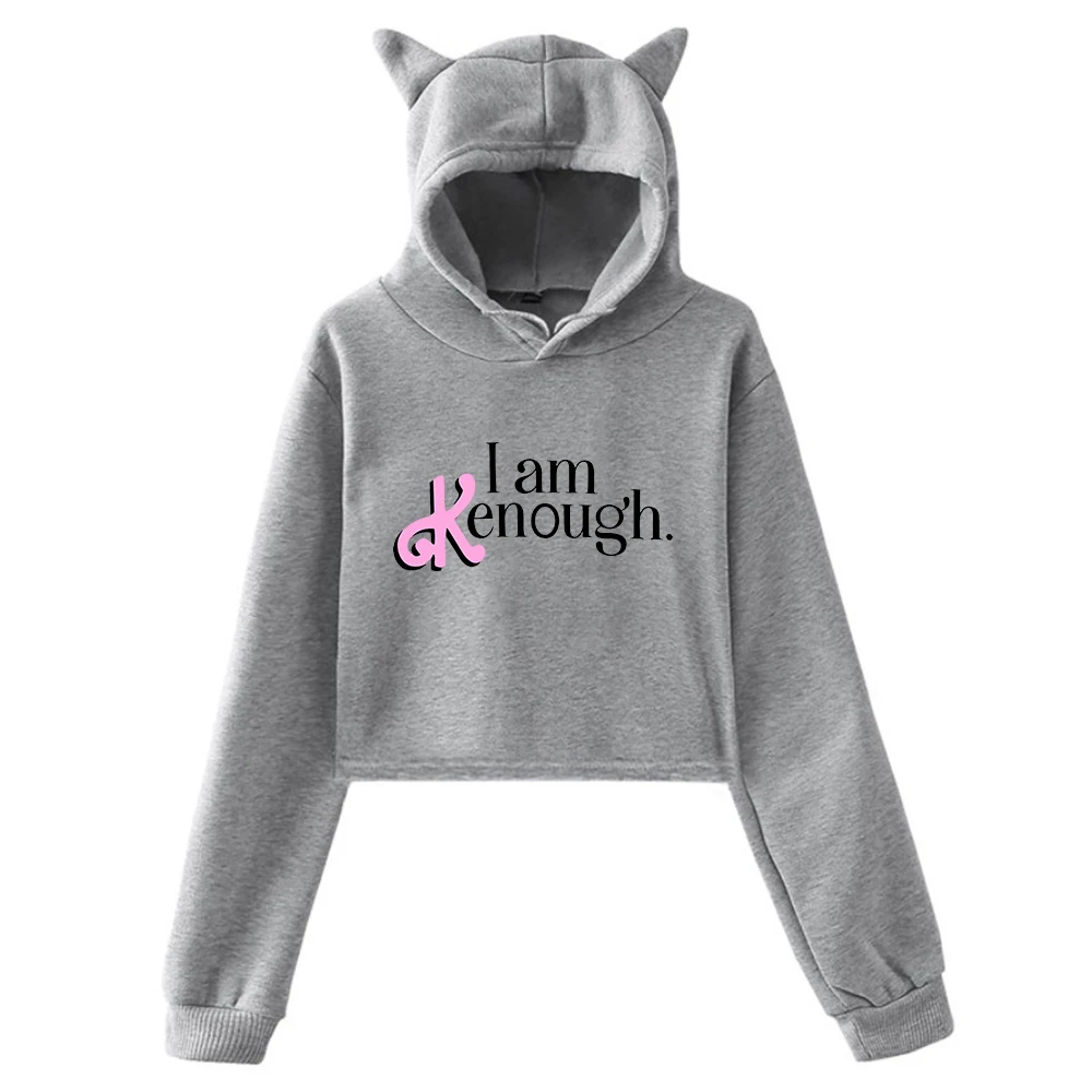 I Am Kenough Merch Pullover Cat Ears Hoodie Long Sleeve Female Crop Top Harajuku Streetwear Women's Clothes