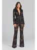 HIGH STREET Newest 2024 Designer Runway Suit Set Women's Single Button Guipure Lace Blazer  Flare Pants Set 1