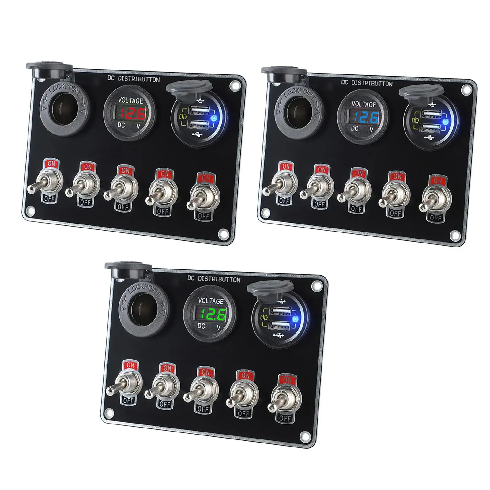 다기능 로커 토글 스위치 패널, 12 조합 스위치 패널, USB 12V, 24V 회로 제어, 방수 RV UTV SUV, 5 갱