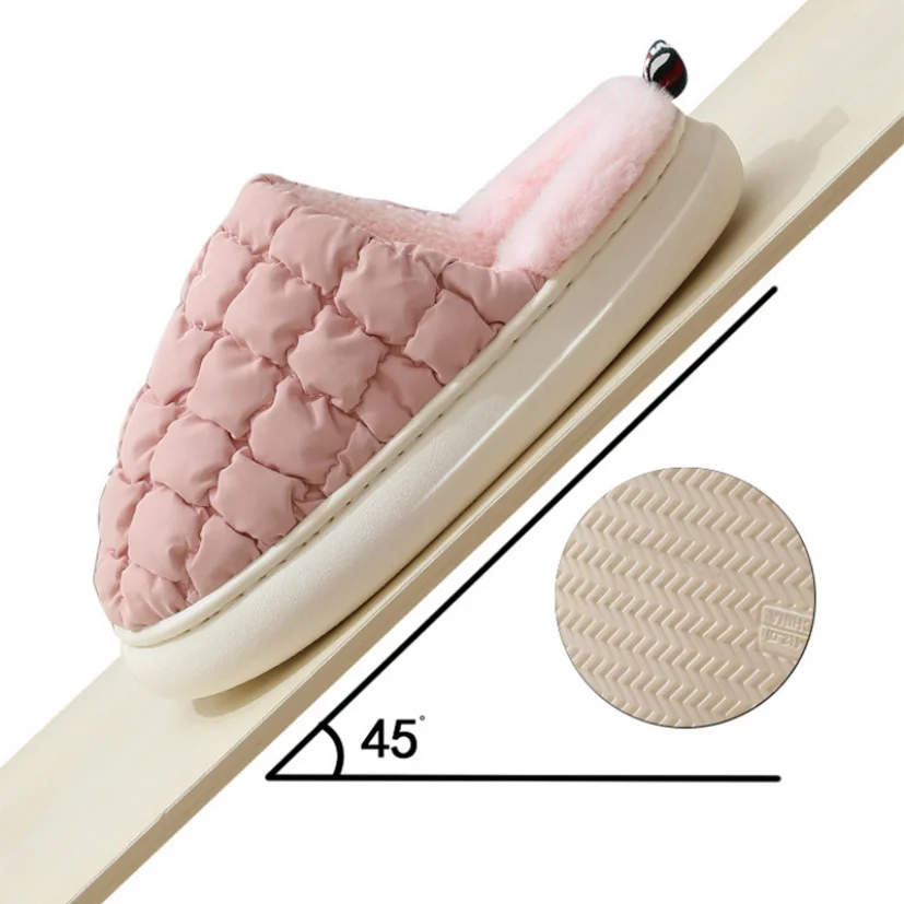 Womens House Slipper Female Puff Winter Warm Plush Cotton Indoor Fuzzy Non Slip Room Home Floor Shoes Casual Waterproof White