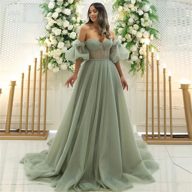 Plus Size Prom Dress Off Shoulder Sparkly Tulle Prom Dress Glitter