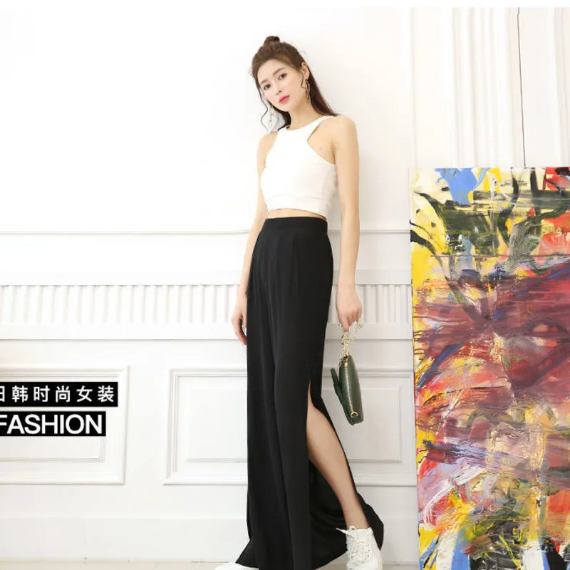 Side Slit Chiffon Wide Leg Pants Women Summer New Harajuku