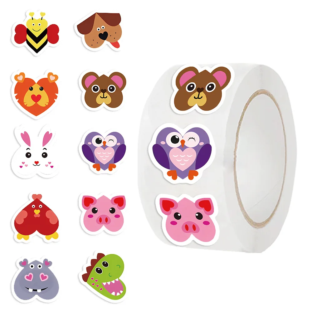 500 teile/rolle Nette Herz Form Tiere Cartoon Graffiti Aufkleber Telefon Gitarre Laptop Notebook Koffer Wasserdichte Aufkleber Kinder Spielzeug