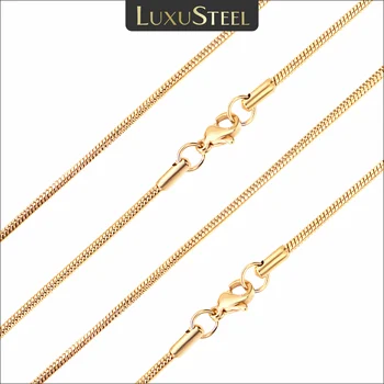 LUXUSTEEL-여성용 스테인레스 스틸 라운드 스네이크 체인 목걸이, 남성 골드 컬러 트위스트 로프 긴 칼라 고광택 페이드 없음 1-5mm