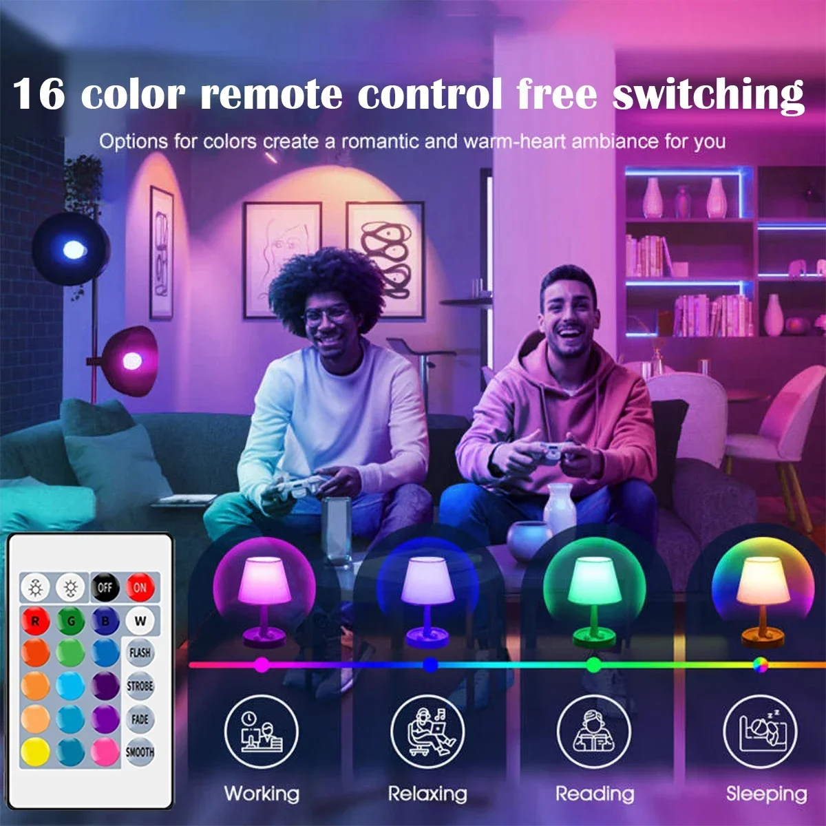 LED 스포트라이트 스마트 RGBW 전구, 적외선 리모컨 색상 조명 디밍, 가족 휴가 파티에 적합, GU10 E27 E14, 3 개