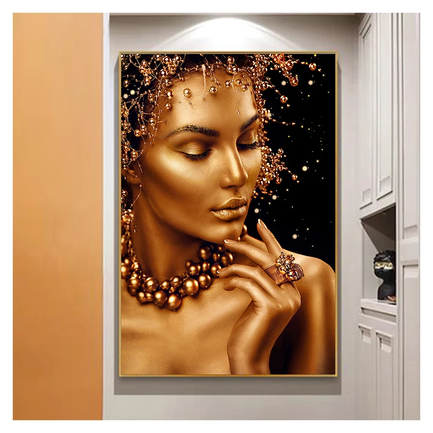 

African Art Black and Gold Woman Sexy Nude Print Art Canvas Poster For Living Room Decor Home Wall Picture