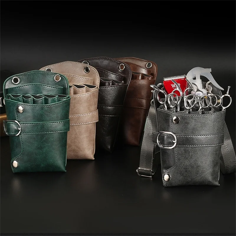 PU Leather Hairdressing Bag Pouch Holder Hair Scissor Bag Holster For Hair Stylist Rivet Clips Waist Shoulder Belt